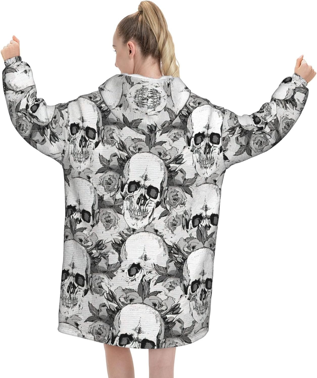 Skull Skeletonprint Oversized Hoodie Blanket, Super Soft Warm Comfortable Hoodie, Wearable Blanket Adult