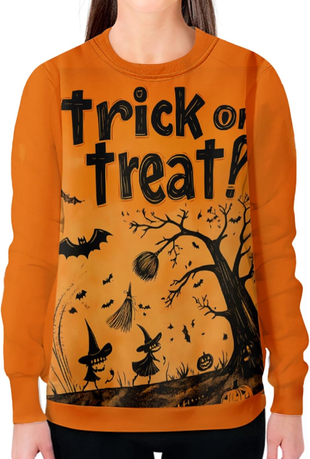 HOTYD Womens Oversized Long Sleeve Halloween Sweatshirts Casual Crew Neck Fashion Graphic Shirts Loose Fit Pullover Tops