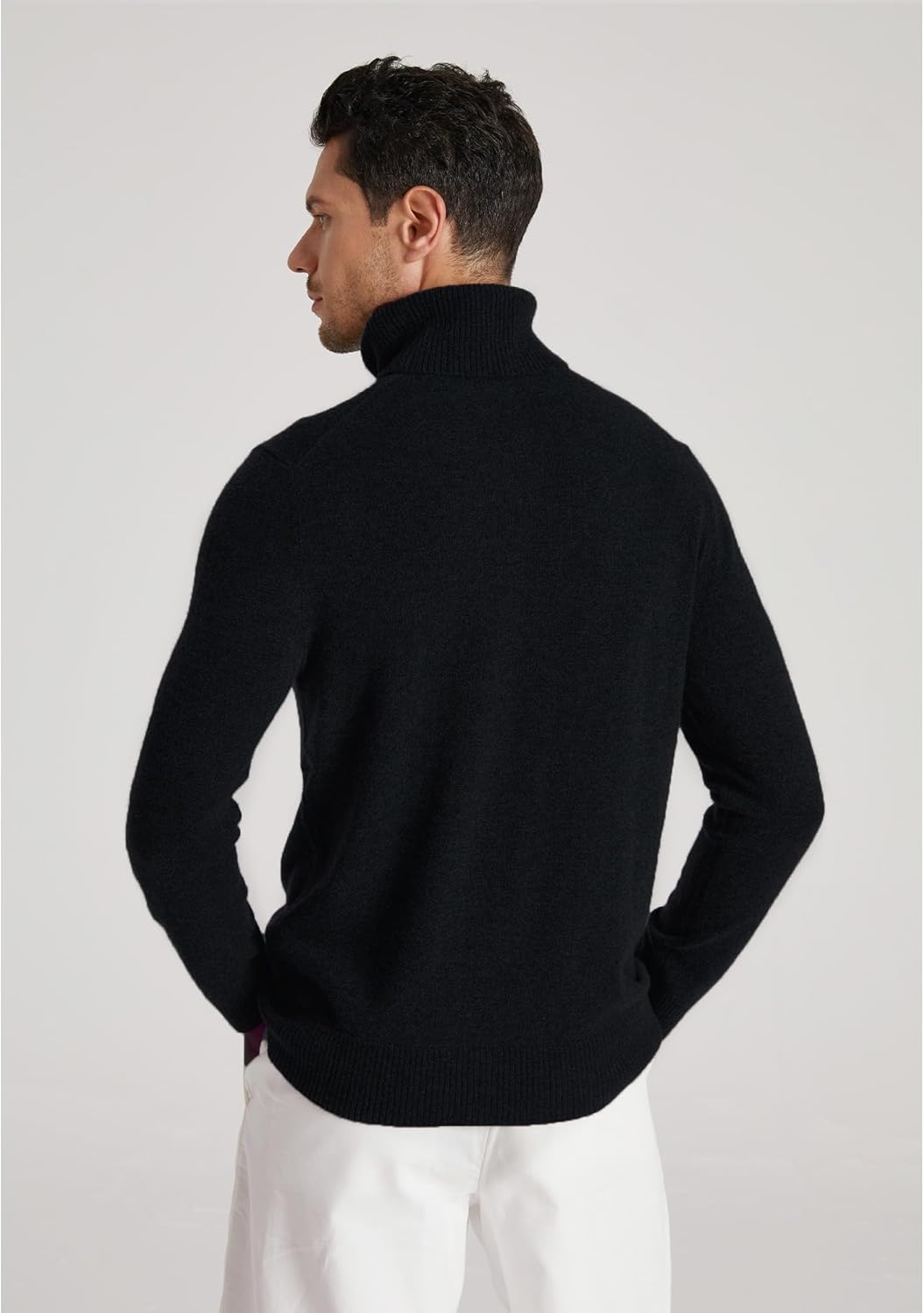 GreenMount Mens 100% Turtleneck Cashmere Sweater Vintage Pullover Long Sleeves Knit Plant Dyeing Warm Soft Black - Image 4