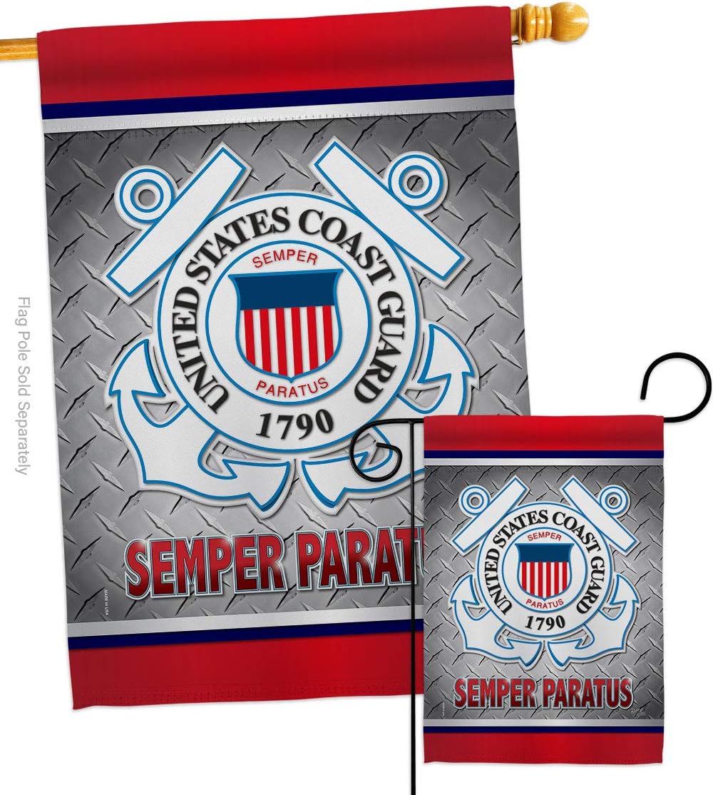 Semper Paratus US Coast Guard Garden House Flag - Set Armed Forces USCG United State American Military Veteran Retire Official - Decoration Banner Small Yard Gift Double-Sided Made In USA 28 X 40