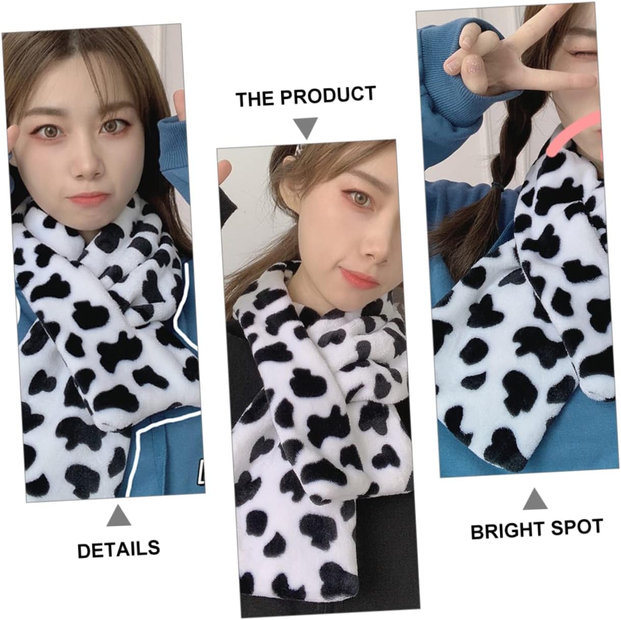 COLLBATH Plush Cow Spotted Scarf for Winter Warm Cross Tie Neck Warmer for Women Adorable Soft Furry Design for Casual Wear Family Gatherings and Holiday Celebrations