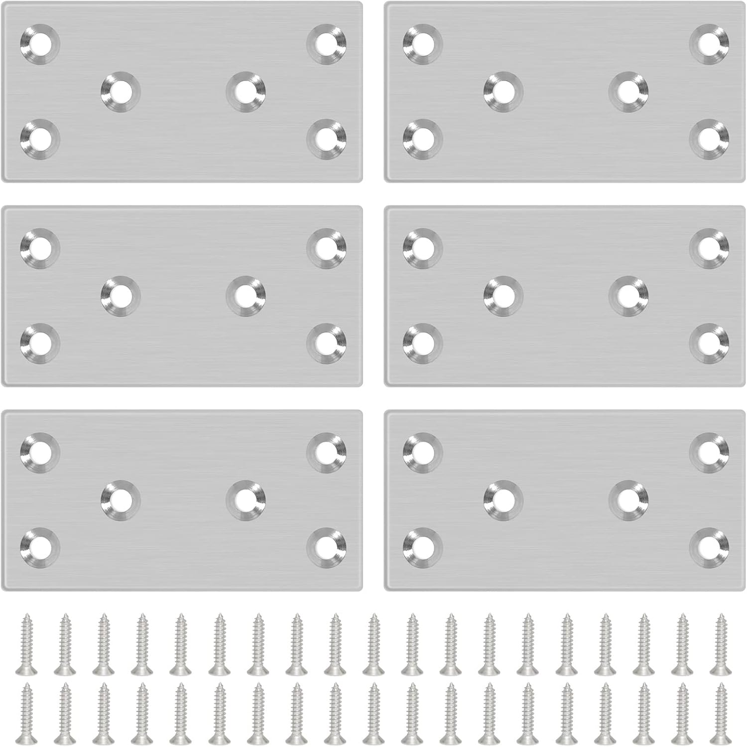 6PCS 3.94'' x 1.97'' Mending Plates, Flat Metal Bracket with Holes, Stainless Steel Connector for Wood Desk Chair Cabinet Drawer Closet Frame Furniture with 36PCS Screws