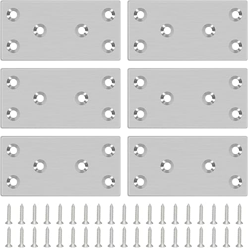 6 placas de reparación de 3.11 x 1.57 pulgadas, soporte de metal plano con agujeros, conector de acero inoxidable para silla de escritorio de
