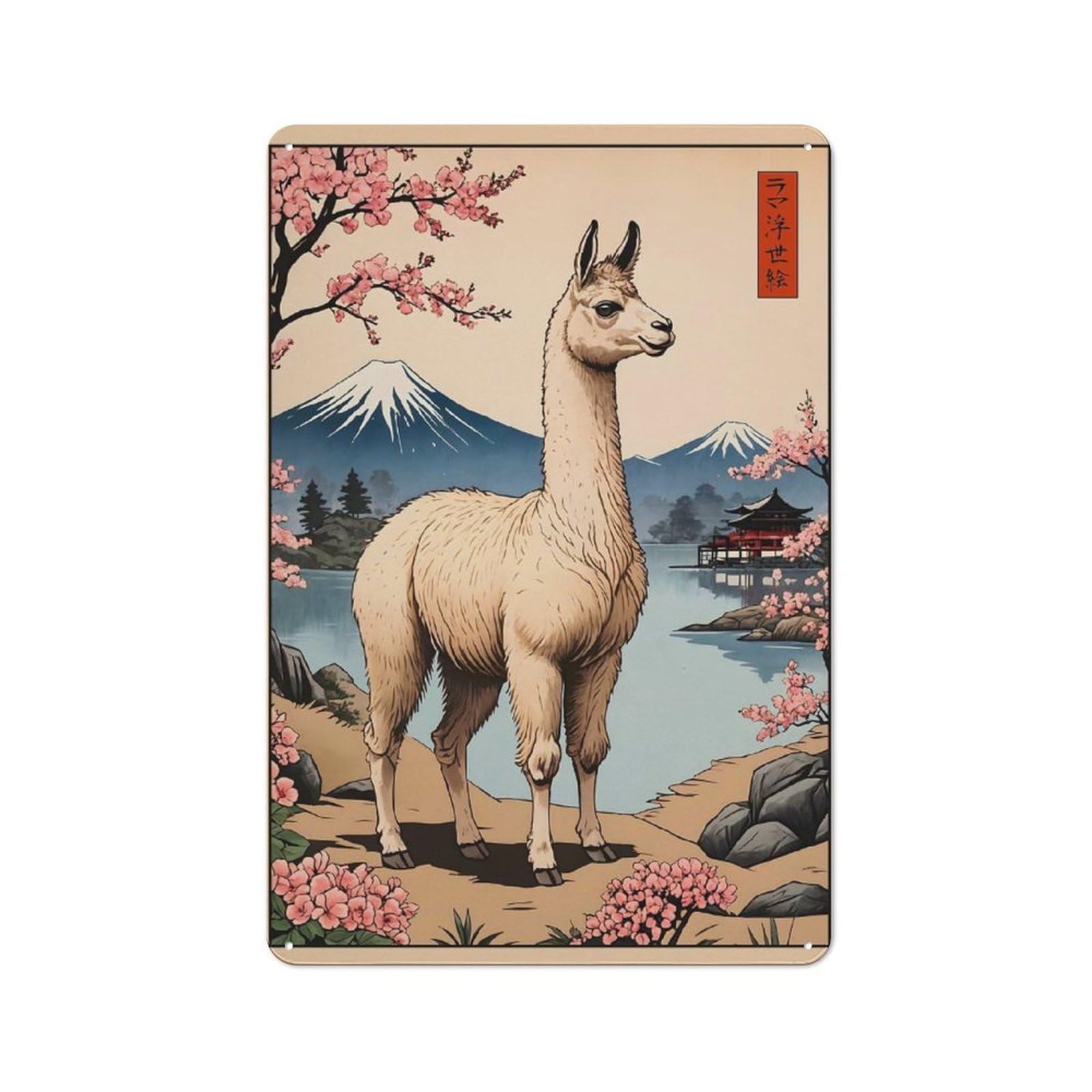 Junmoney Llama Japanese Art Metal Wall Sign 30X20cm, Retro Decor For Hallway Wall, For Wall Display Collectors