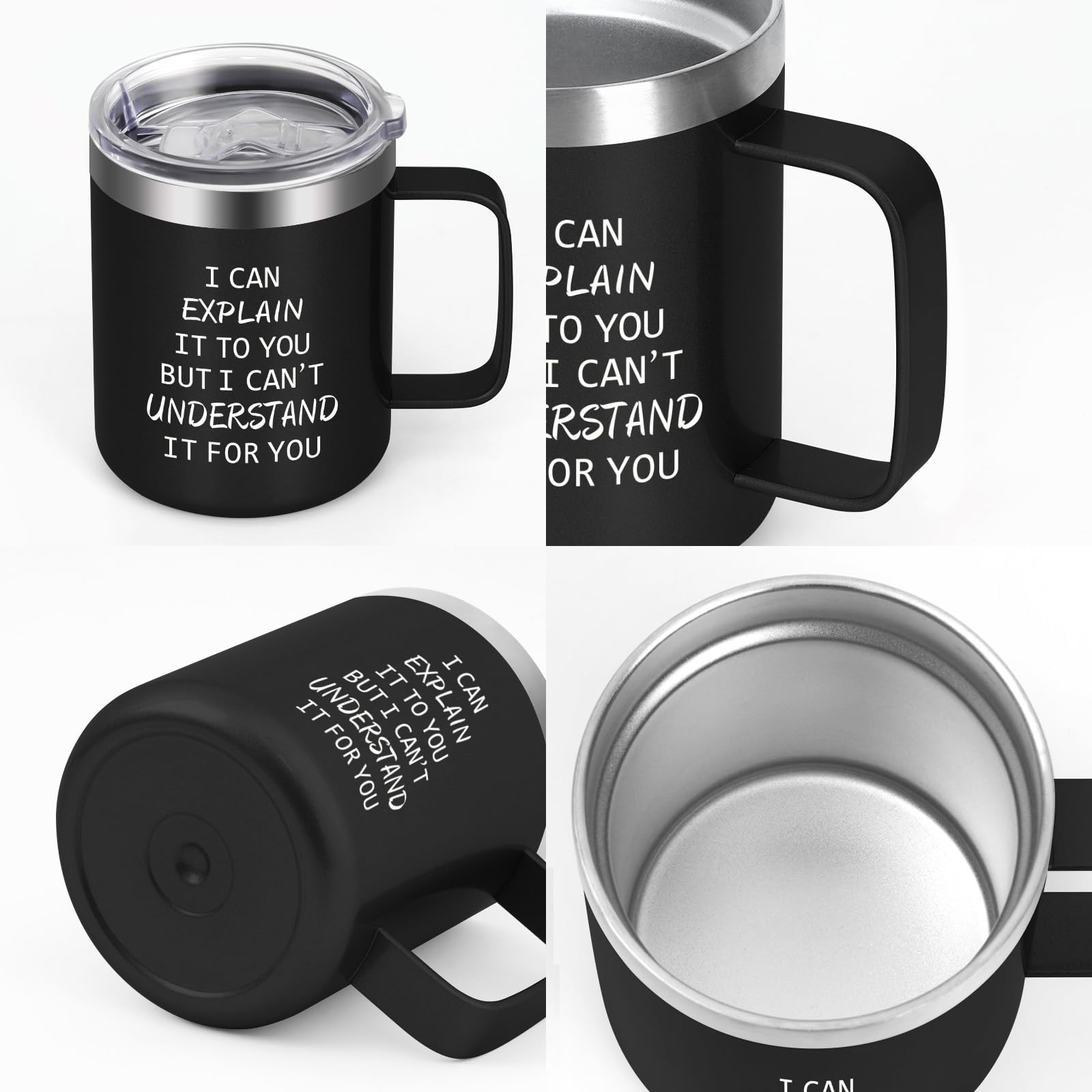 Qtencas Engineer Gifts, I Can Explain It to You But I Can't Understand It for You Stainless Steel Coffee Mug, Christmas Birthday Gifts for Engineers Men Coworker Boss Office Computer Geek(12OZ, Black)