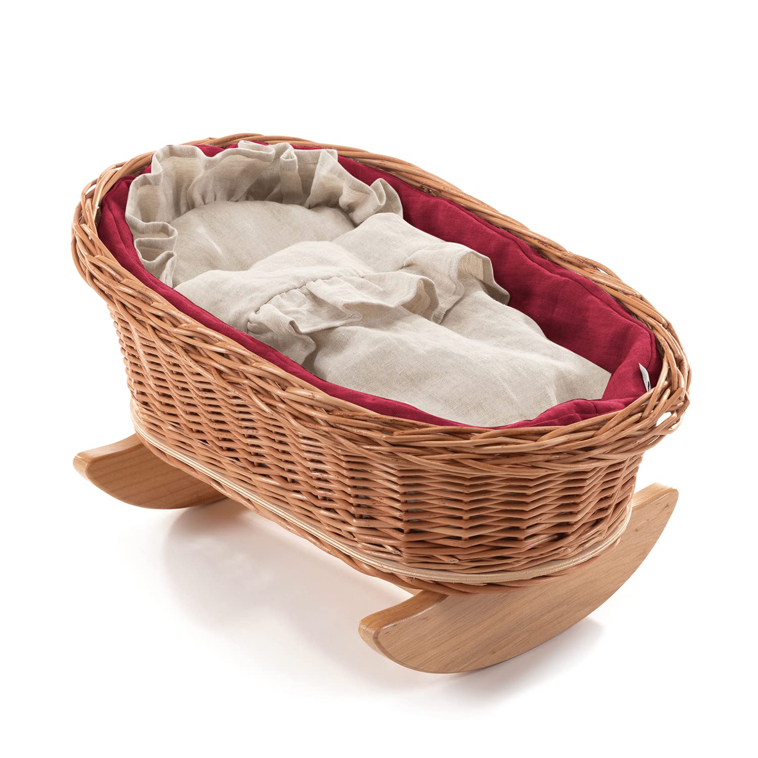 Balançoire en osier e-wicker24 avec coussin en lin rouge, accessoire de lit haut de gamme