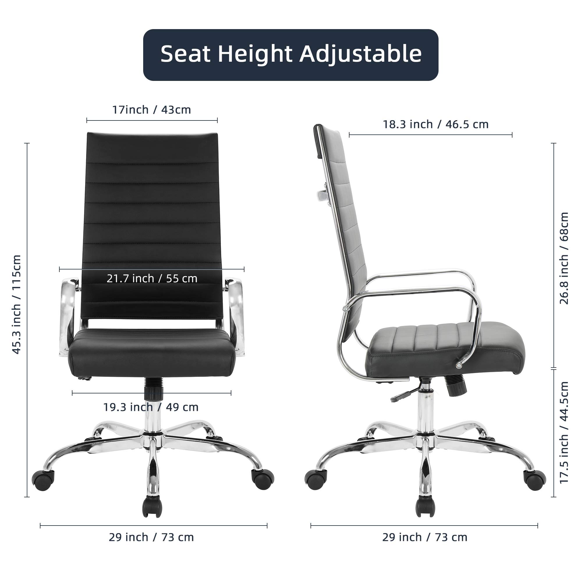 Silla de oficina para el hogar, de piel acanalada, con respaldo alto, giratoria, con ruedas y apoyabrazos, acolchado suave, altura ajustable, moderna, para conferencias, color negro 6