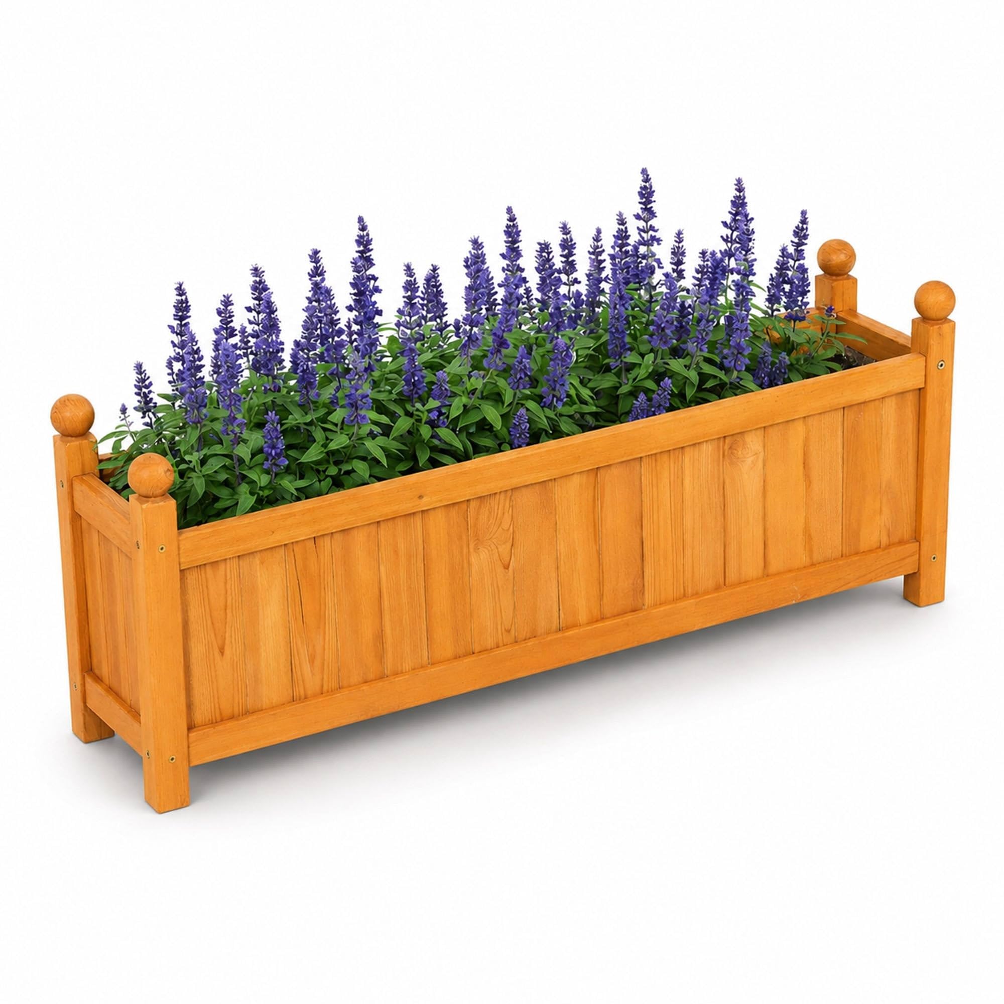 Oypla Brown Large Garden Wooden Rectangular Flower Planter Ornamental Plant Pot
