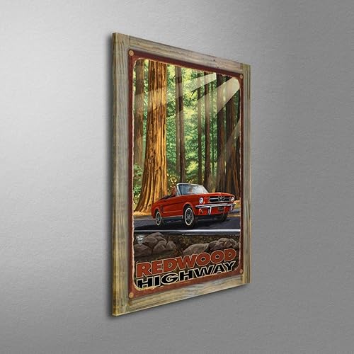 Miniatura 2 de Northwest Art Mall California Redwoods Highway Mustang In Redwoods Rustic Metal Print on Reclaimed Barn Wood from Travel Artwork by Artist Paul A.