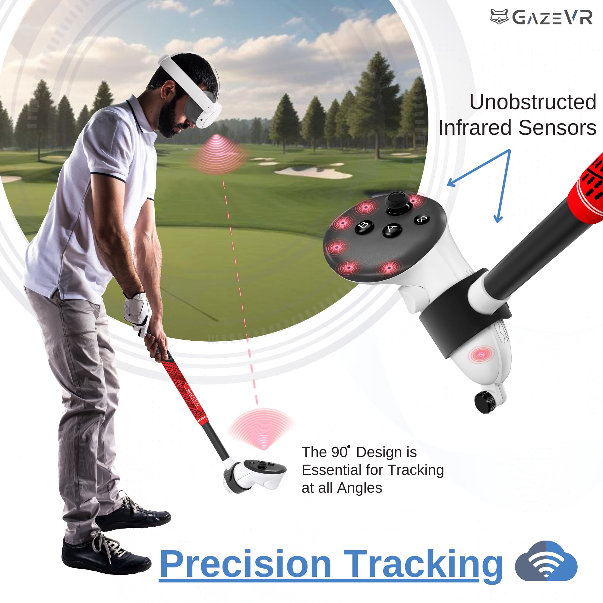 Gaze VR | Accessori per mazze da golf VR per Meta Quest 3 e 3S | Pro Grip | Controller destro e sinistro | Rosso