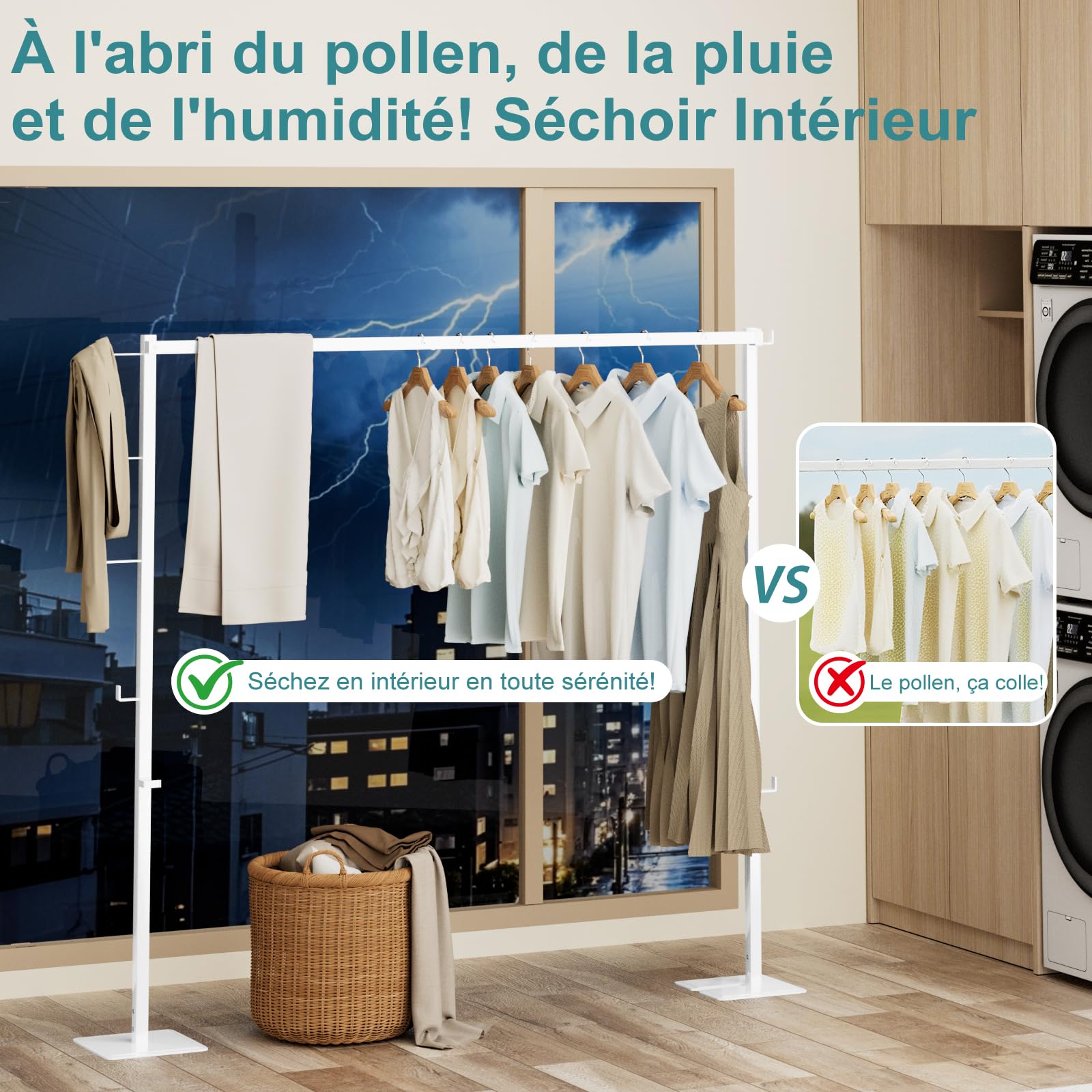 JAUREE Séchoir à Linge Pliable intérieur/extérieur, étendoir sur Pieds Compact, Gain de Place, étendoir à draps, tancarville, Blanc