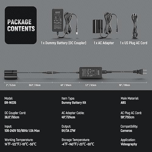Vista 50 de NEEWER Batería ficticia con adaptador de corriente de repuesto para EP-5B/EN-EL15, fuente de alimentación compatible con Nikon Z5 Z6 Z7 Z6II Z7II
