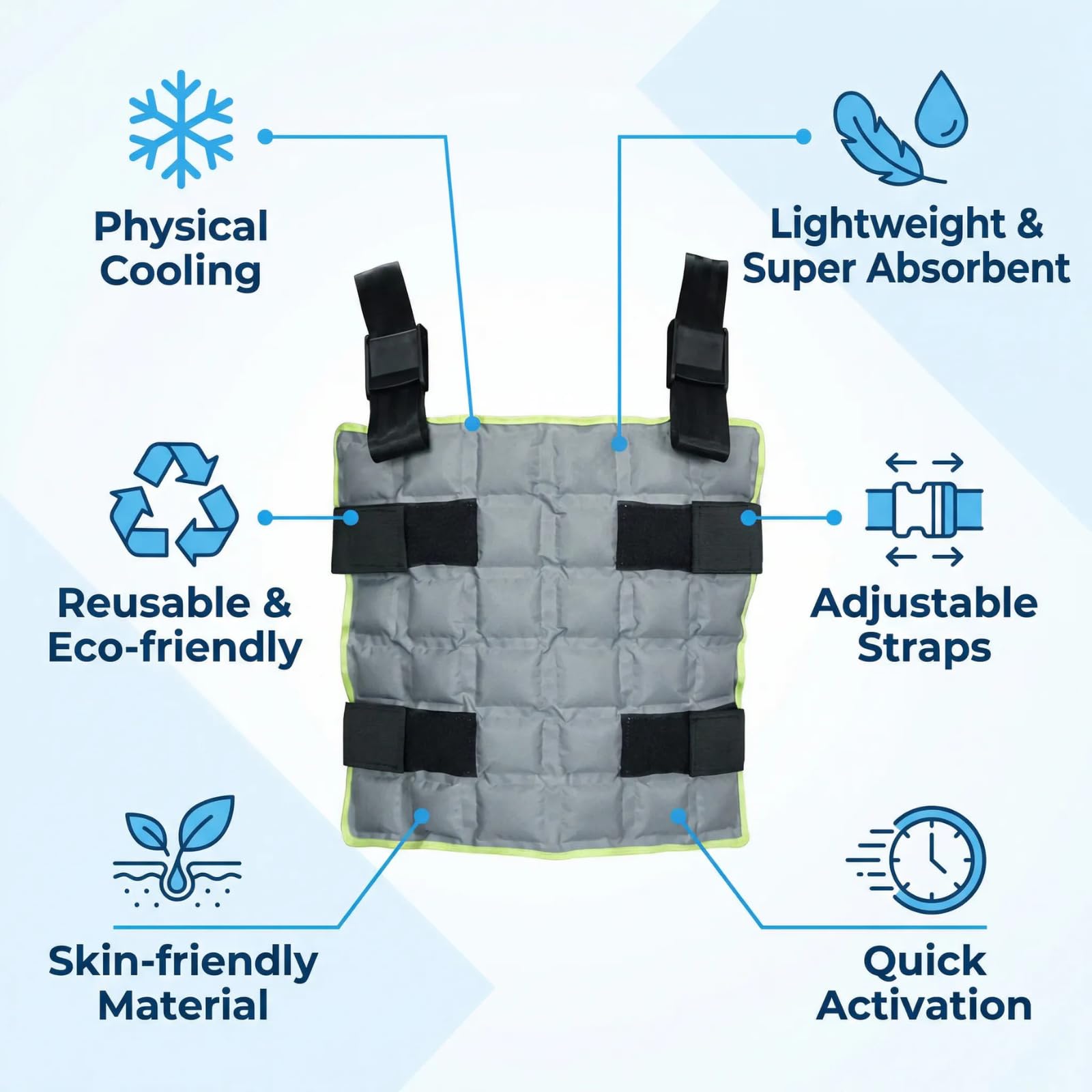 Chaleco de enfriamiento reutilizable con 72 celdas de hielo ajustable para exteriores alivio del calor gris