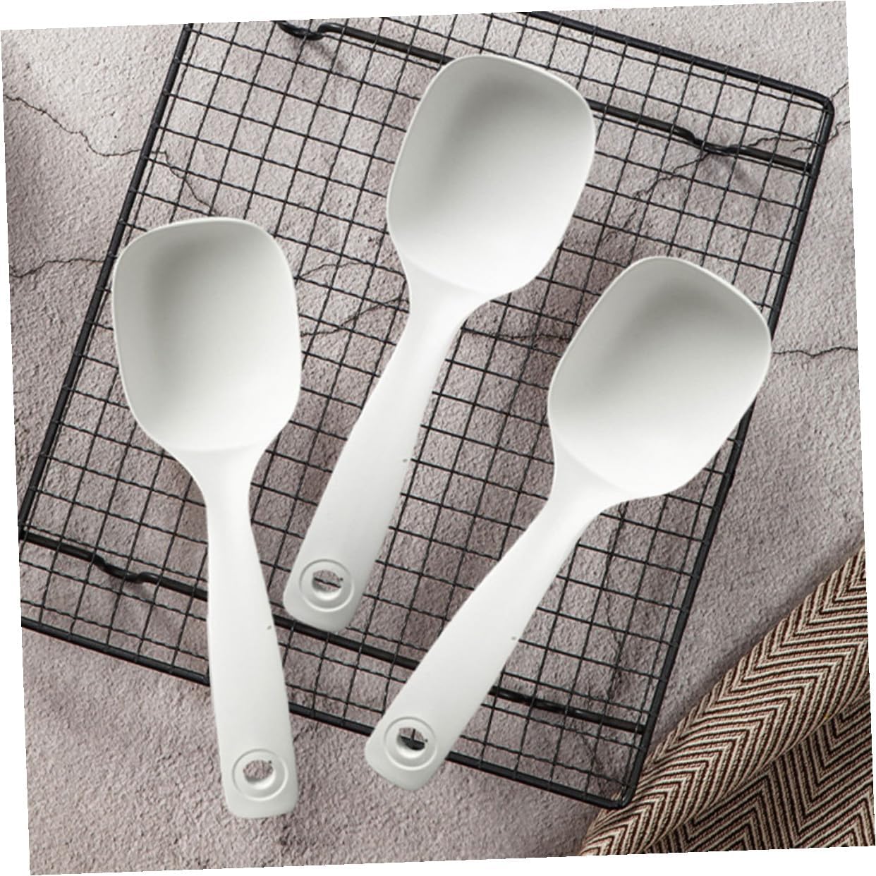 4 Pack White PP Rice and Porridge Serving Ladles with Long Handle