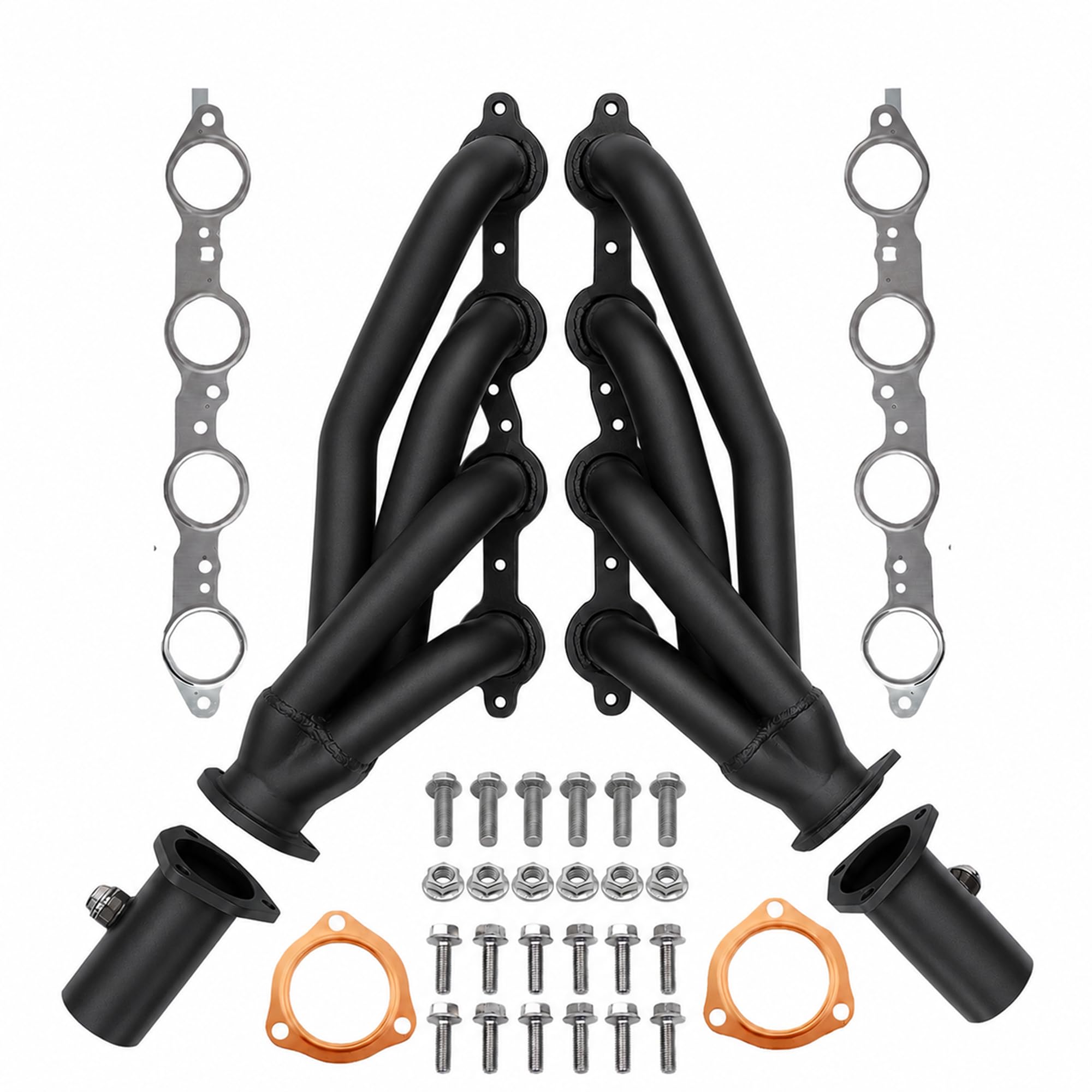 LS Swap Black Thermal Coated Shorty Headers Block Hugger Tight Tuck Compact Exhaust Headers with MLS and Copper Gaskets 2.5 Inch Collectors Fits 5.3 6.0 LS1 LS2 LS3 S10 C10 K10
