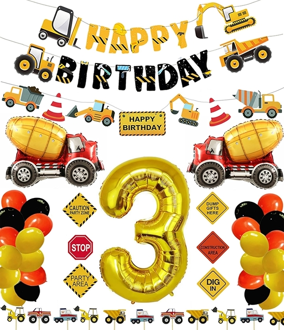 Construction 3rd Birthday 车轮车主题派对用品套装