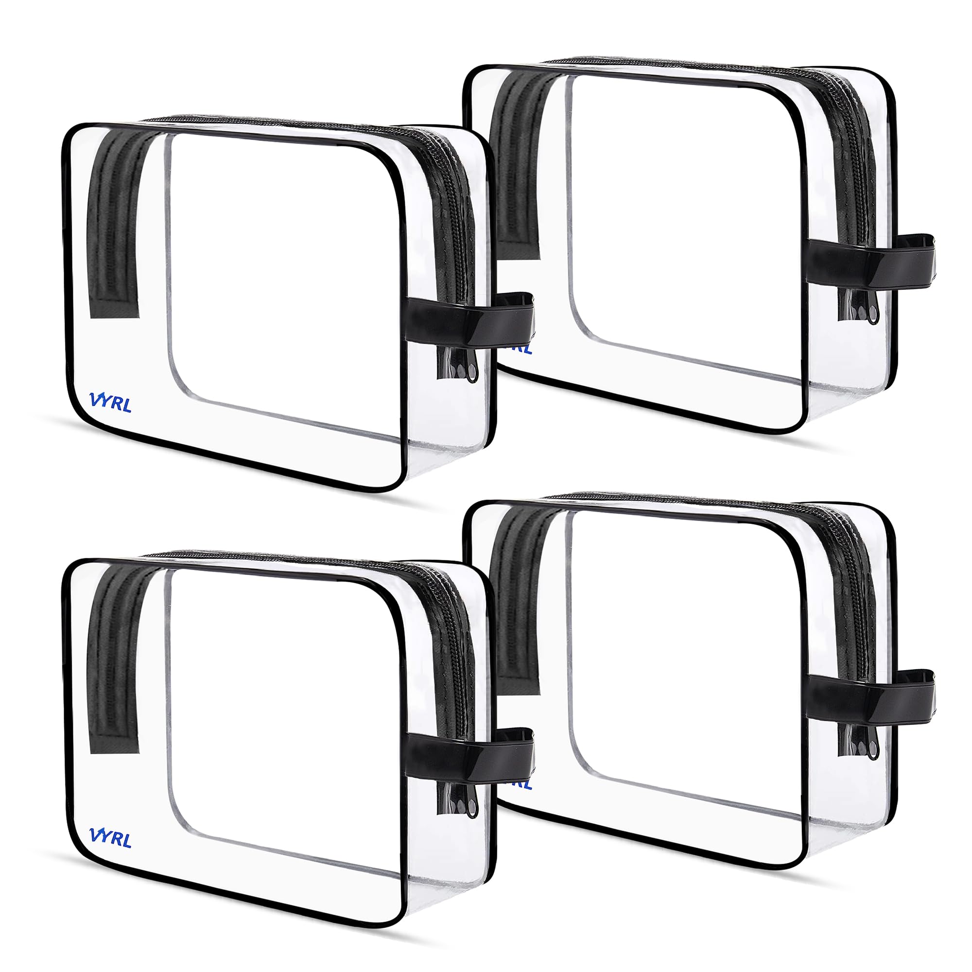 VYRL 4 Pack Clear Makeup Bag - Quart Size 3-1-1 TSA Approved Toiletry Bag with Zipper - Water-Resistant Durable PVC Clear Toiletry Bag for Carry-on