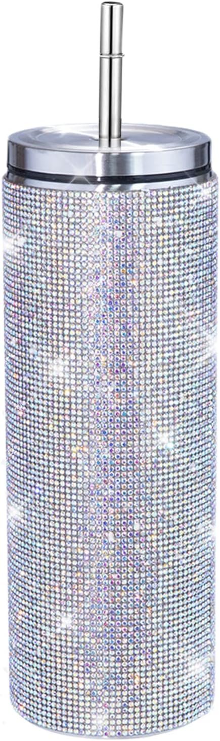 LYEAASparkling Diamond Straw Cups Leak-proof Rhinestone Drinking Bottle Flash Diamond Coffee Mug for Outdoor Sports Travel