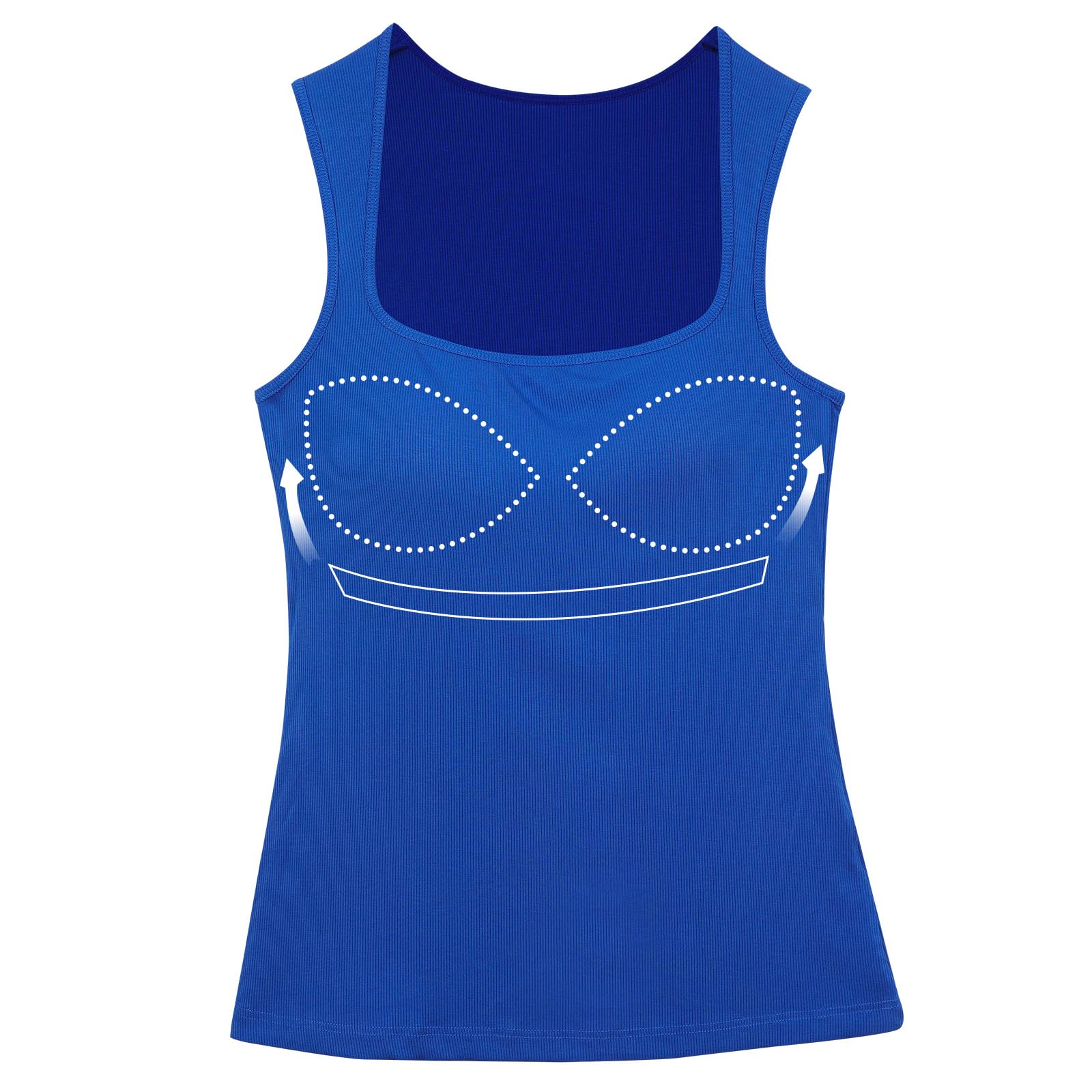 Womne Ribbed Tank Top with Sewn in Built in Bra Cup Sleevless Form Fitting Push Up Padded Bra Cami Shirt Basic Knit Tee S-3XL