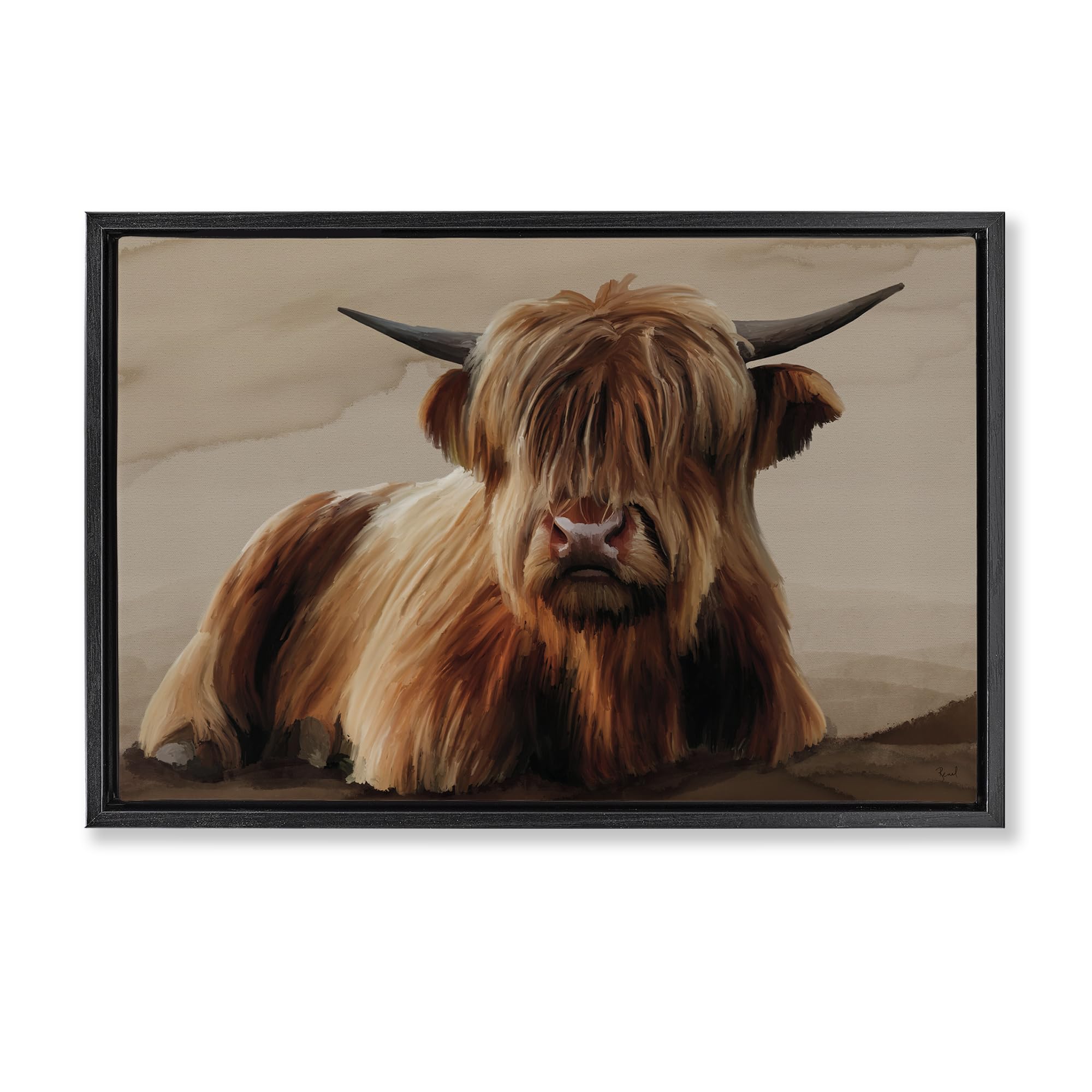 Stupell Industries 'Got My Hair Done Cattle', Floating Frame Canvas Art, Black, 25 x 17