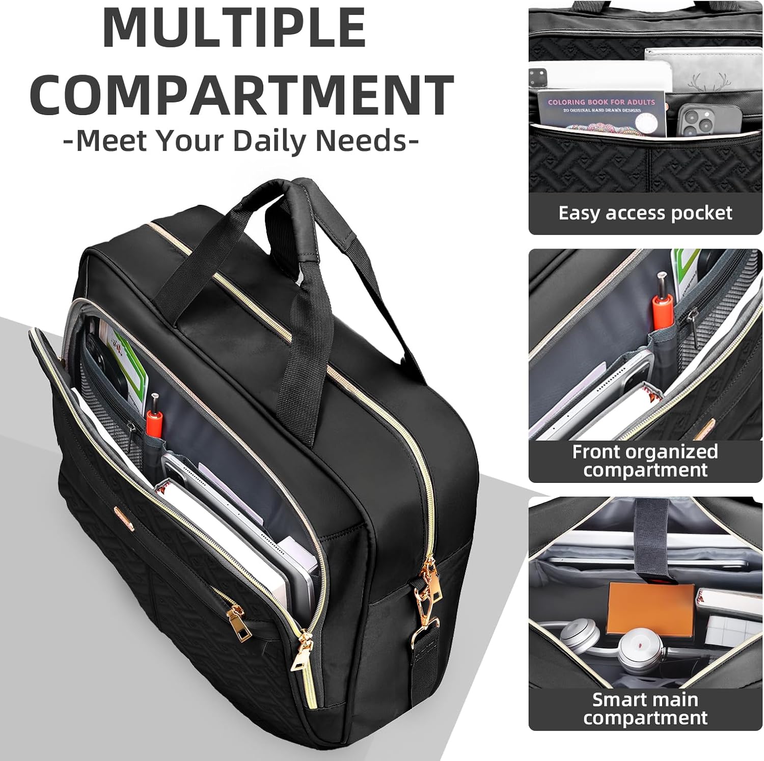 17.3 Inch Laptop Bag for Women, Large Waterproof Computer Bag, Messenger Work Briefcase Office Business Travel College | for 17.3 Inch Laptop, MultiPocket for work, Waterproof Shiny Bag, Pearlescent Durable - Image 5