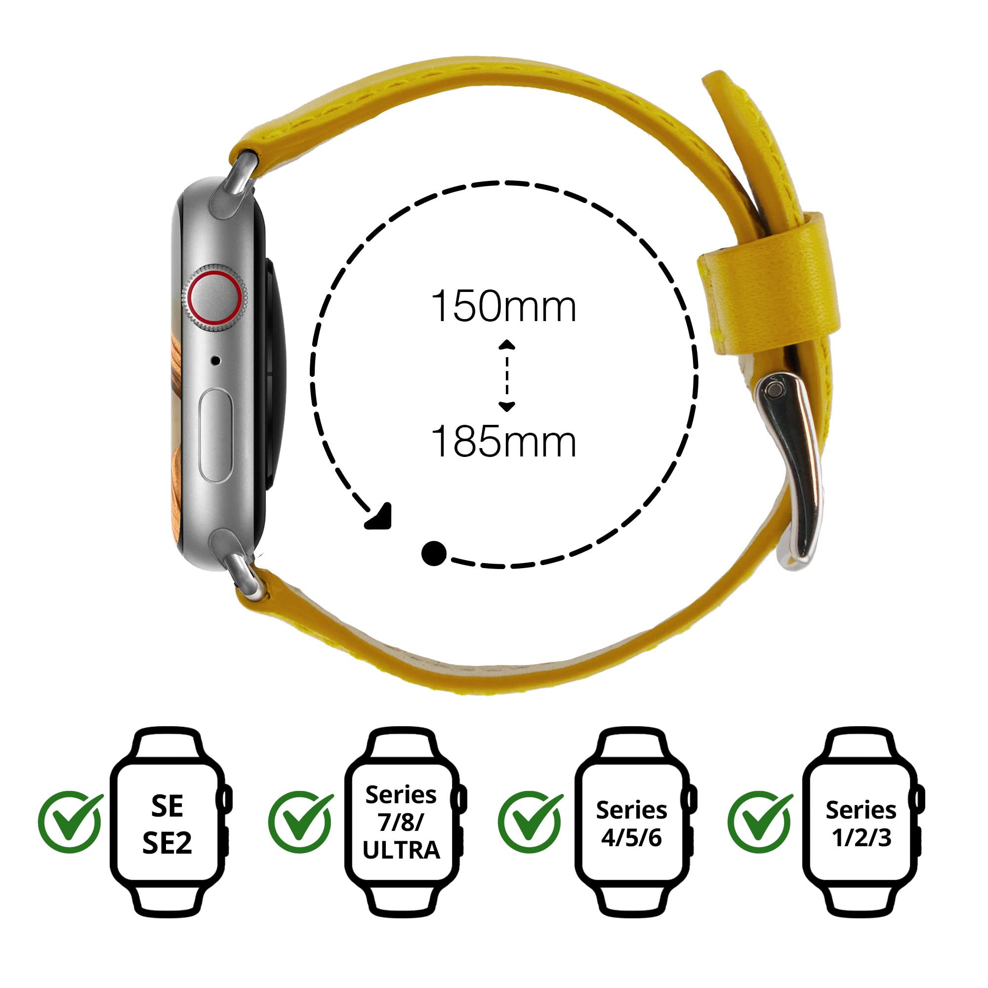 Eternel – Holi Armband strahlend – Kompatibel mit allen Apple Watch Modellen – Alle Größen – Handgefertigt in Frankreich – Pflanzlich gegerbtes Leder