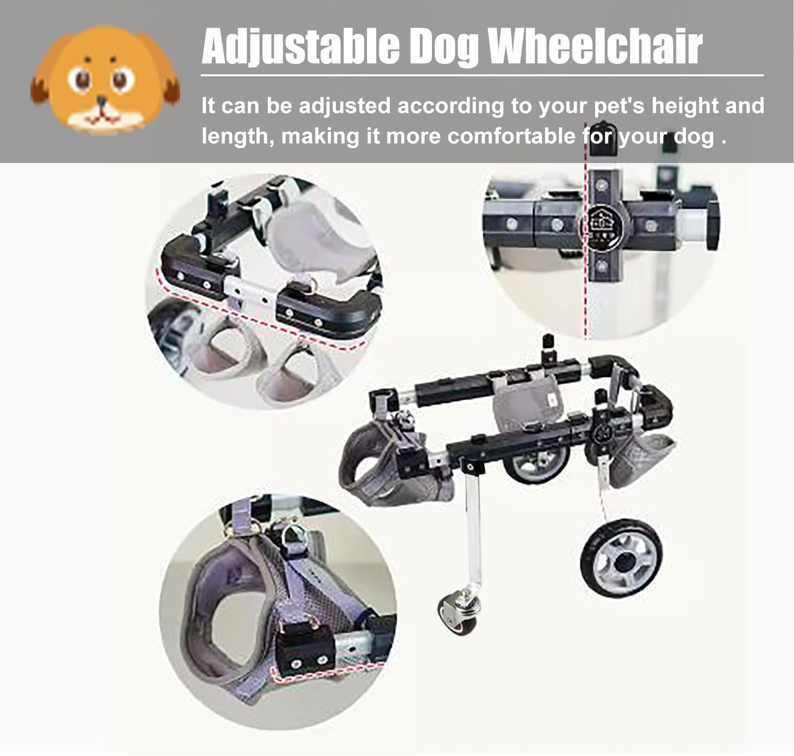 Hunderollstuhl, Hunderollstuhl mit Vier Rädern, Hundewagen für Vorder-/Hinterbeine, Vollrollstuhl für Hunde mit Bauchgurt, Haustier-Lauflernwagen für Hunde (klein)