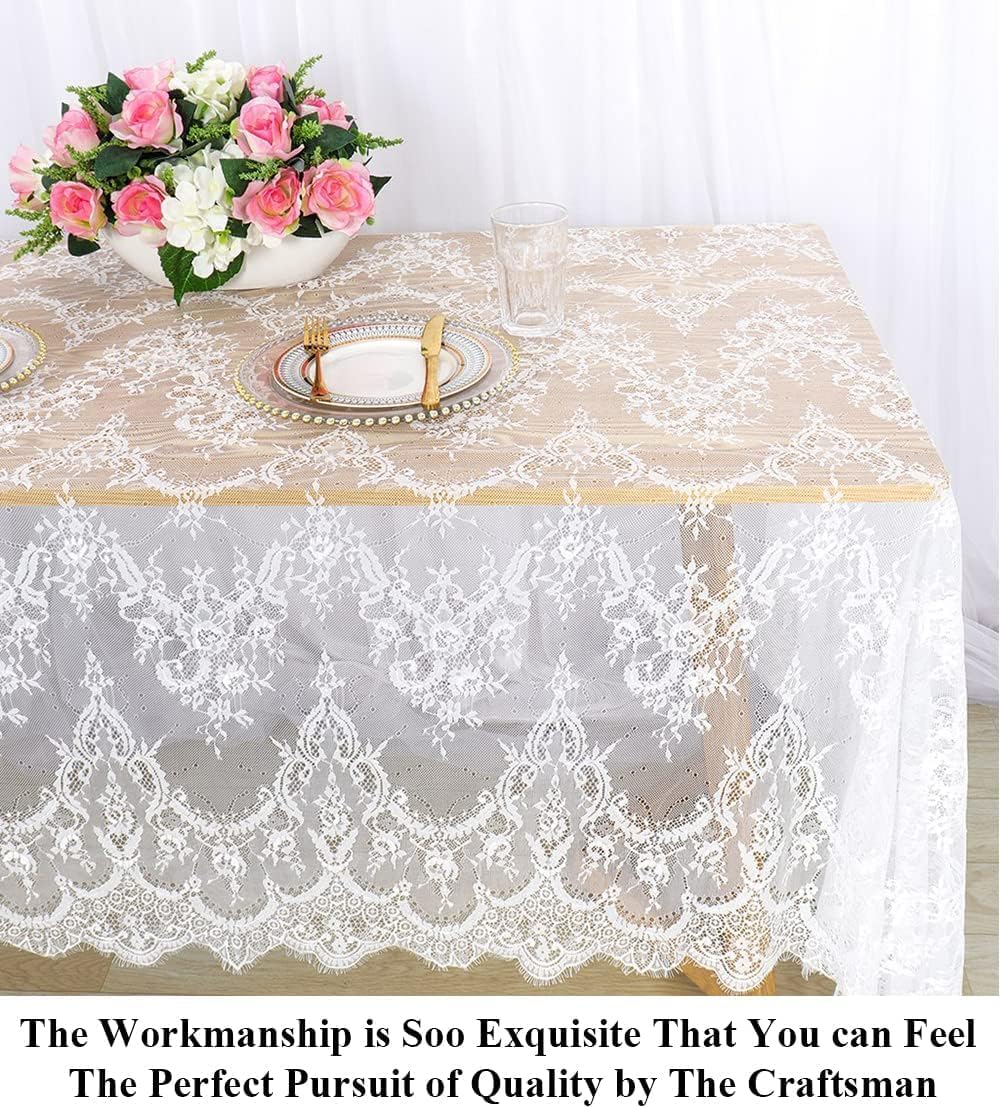 Pardecor White 2-Pack Lace Tablecloths 60x120 - Elegant Wedding Lace Table Netting Overlay for Halloween, Birthday, Parties Decorations