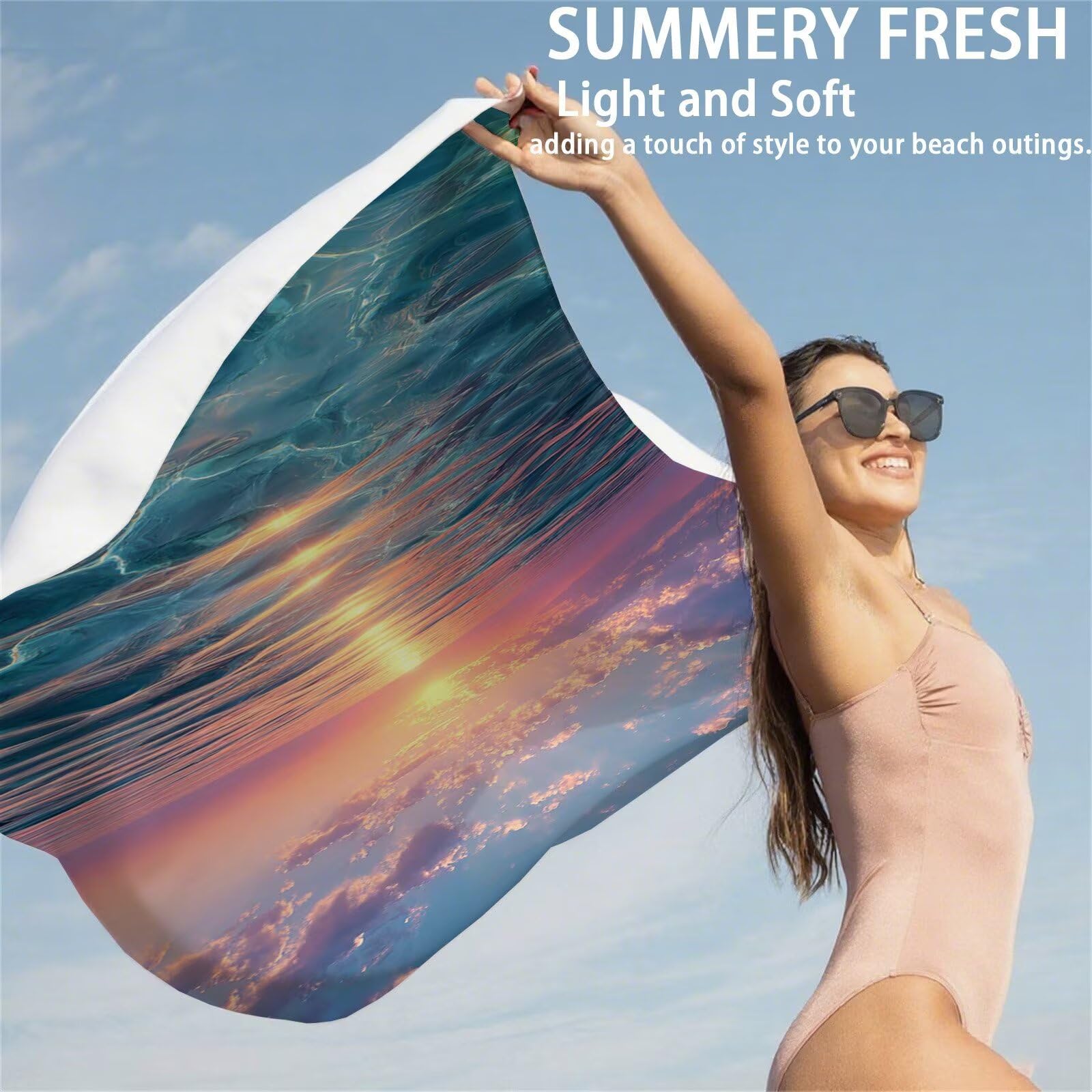 Mikrofaser Strandtuch 90x180cm, Sonnenuntergang Strandtuch Landschaft Saunahandtuc 2 Stück Stranddecke Sandfrei, Schnell Trocknendes, Saugfahiges Strandmatte für Reise Urlaub Schwimmen Camping OC-825