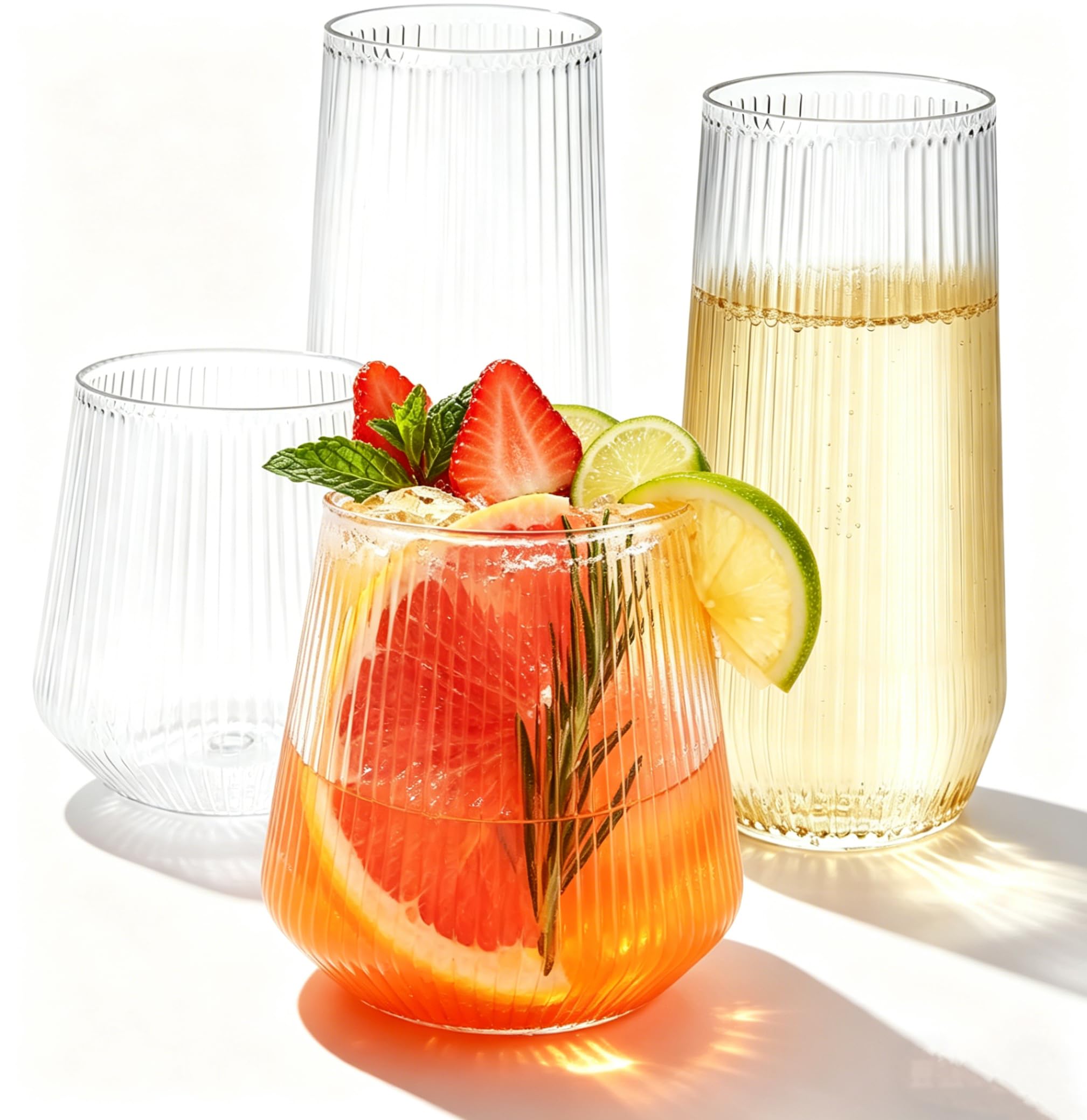 48 Pack Ribbed Plastic Wine Glasses – 24 x 9oz Stemless Champagne Flutes & 24 x 12oz Disposable Wine Glasses – Elegant Disposable Plastic Cups with Gold Rim – BPA-Free Drinkware for Weddings, Parties — Amazon image 9