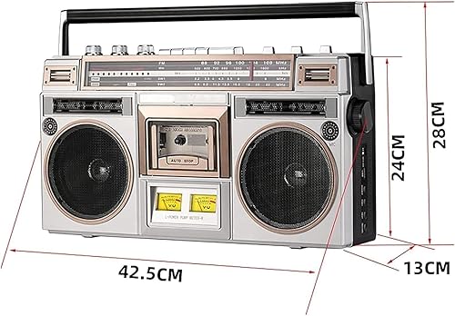 Miniatura 5 de Generic Reproductor de CD retro estilo clásico de los años 80, radio reproductor de cassette portátil, grabadora de cinta Bluetooth retro radio