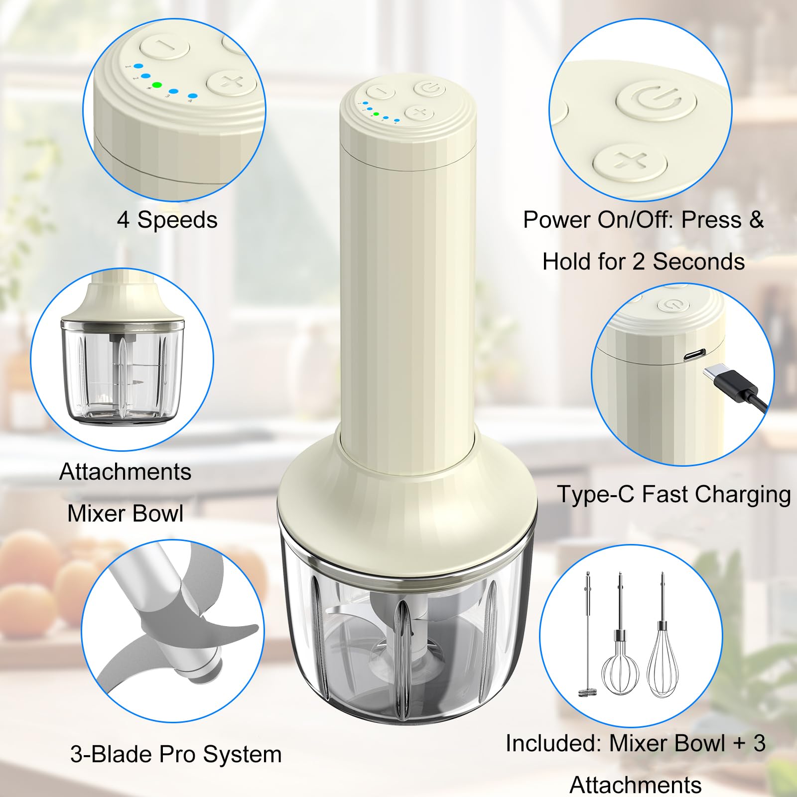 Mezclador de mano inalámbrico MixgoII, batidor eléctrico y espumador de leche