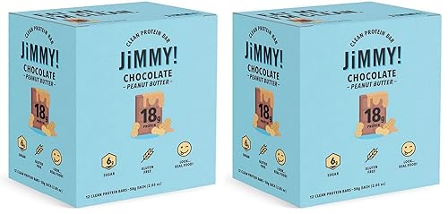 Jimmy! Barras de proteína de mantequilla de maní de chocolate, 0.63oz de proteína, bajo en azúcar, 12 unidades (paquete de 2)