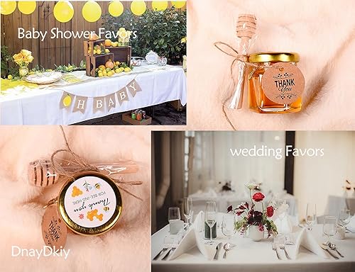 Miniatura 6 de Paquete de 60 tarros de miel de vidrio de 1.5 onzas con tapa dorada, colgantes de abeja, yutes, tarjetas de agradecimiento, bolsas de regalo y