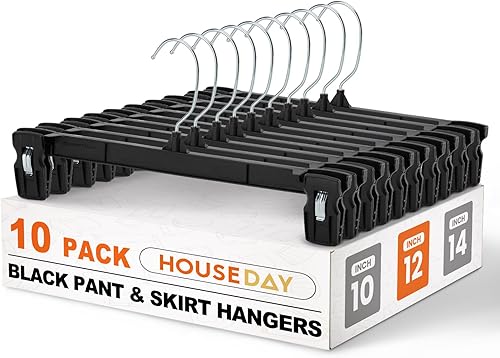 HOUSE DAY Perchas para pantalones y faldas - Juego de 10 perchas para pantalones con clips grandes antideslizantes - Perchero para armario para