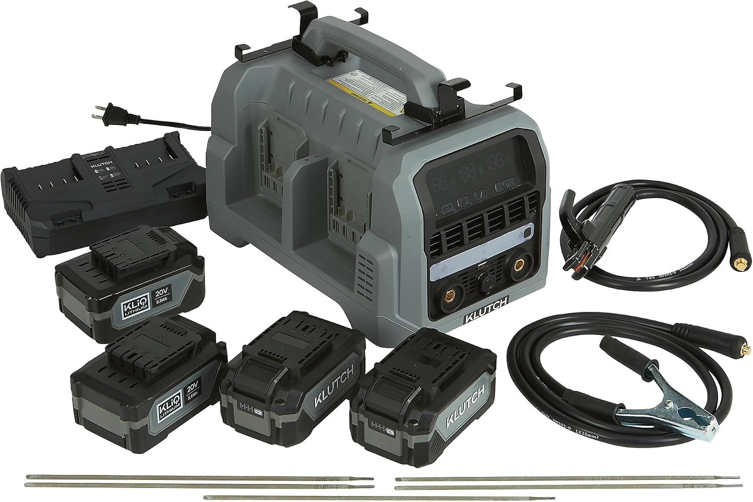 Klutch Cordless Welder Kit, KLiQ 20V, 200 Amps, 4-Pack 8.0Ah Batteries, Dual-Port Charger