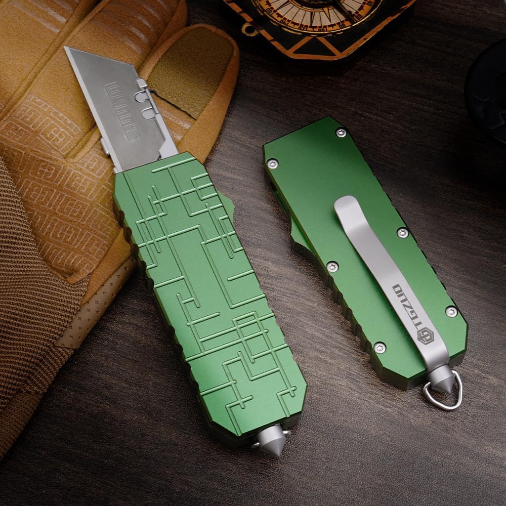 Aluminum Alloy Utility Knife with Clip, Box Cutter 10PCS Blades Replacement, Pocket Knife For Outdoor
