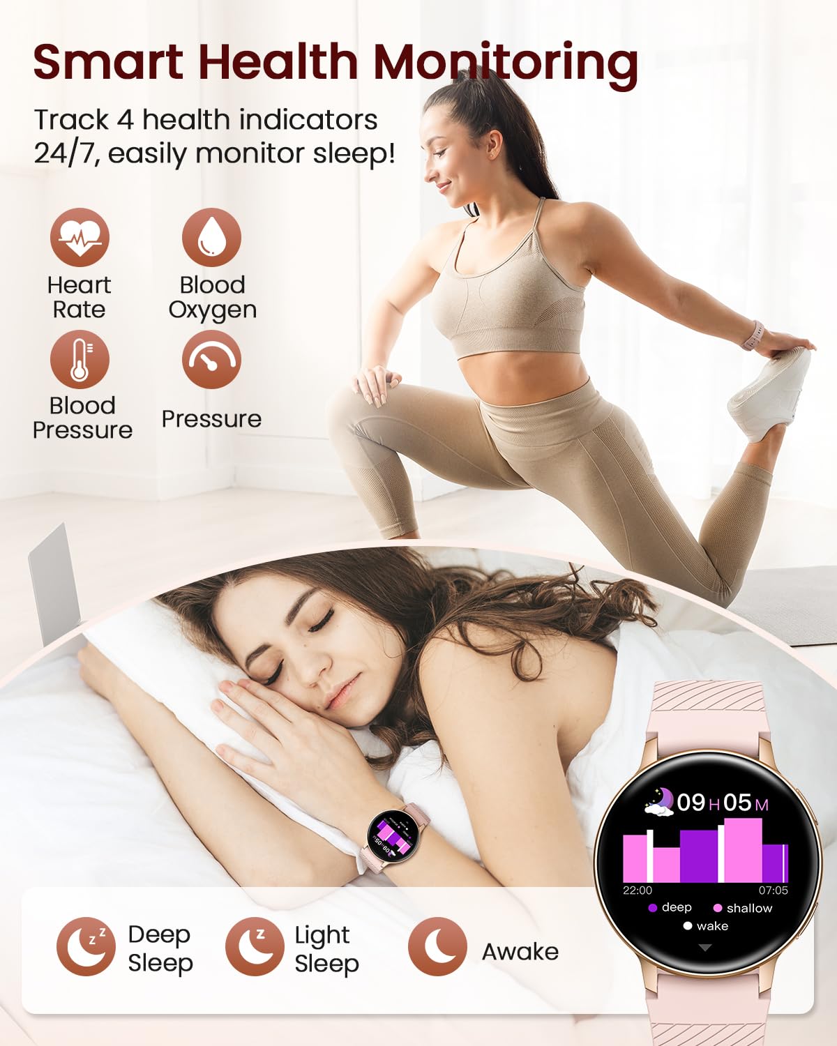 SWGOTA Smartwatch Donna con Chiamate WhatsApp, 1,39" HD Orologio Fitness con 120 Sports 24H Cardiofrequenzimetro, SpO2 Sonno Ciclo Mestruale Smart Watch IP68 Notifiche Calorie per Android iOS Oro