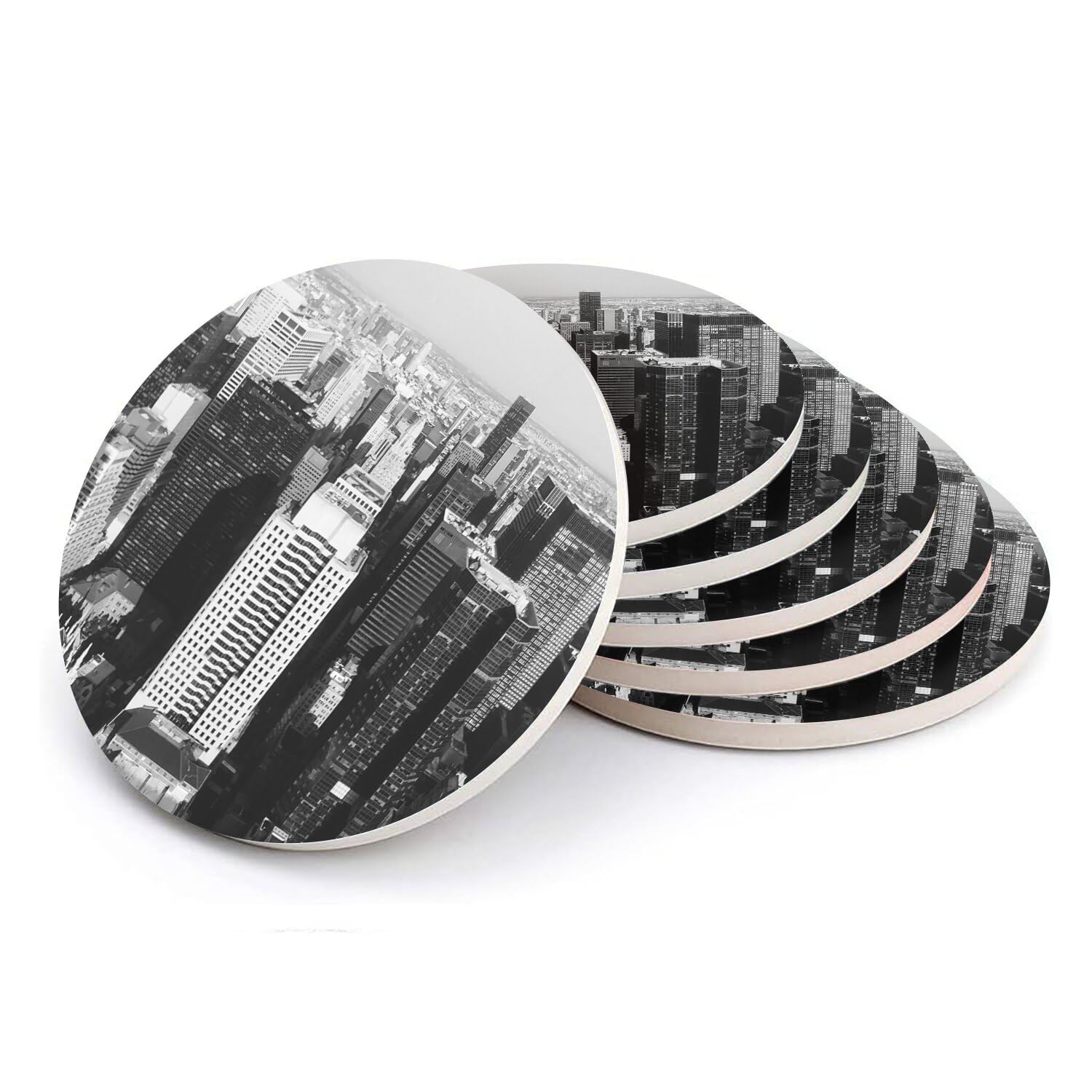 Sous-verre en céramique New York noir et blanc - Lot de 6 dessous de verre 11 cm