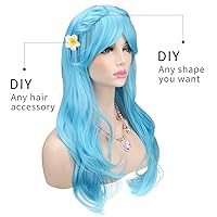 Vista 27 de Peluca de cosplay para mujeres con gorra, peluca de 28 in largo y ondulado resistente al calor de AKStor, Negro