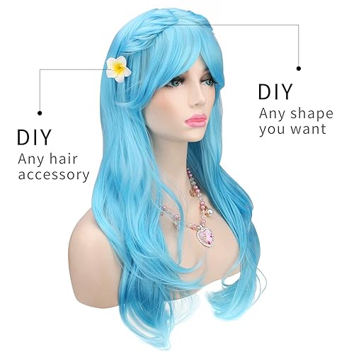 Miniatura 27 de Peluca de cosplay para mujeres con gorra, peluca de 28 in largo y ondulado resistente al calor de AKStor, Negro