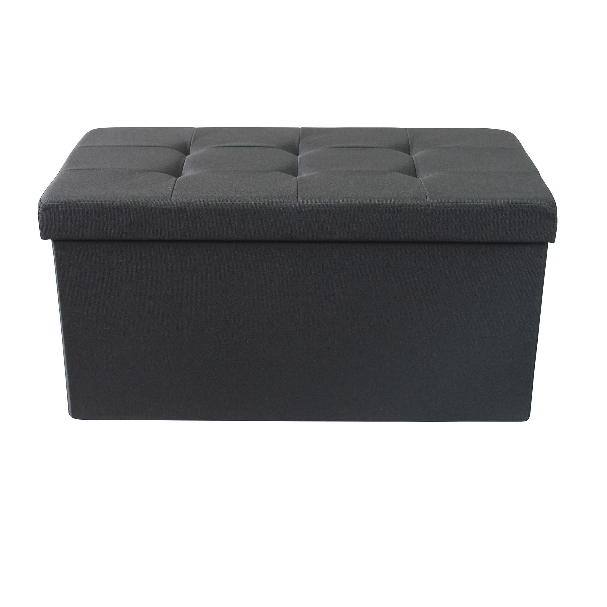 milani home - pouf contenitore rettangolare, tessuto, seduta contenitore poggiapiedi, nero, 76 x 38 x 38 cm