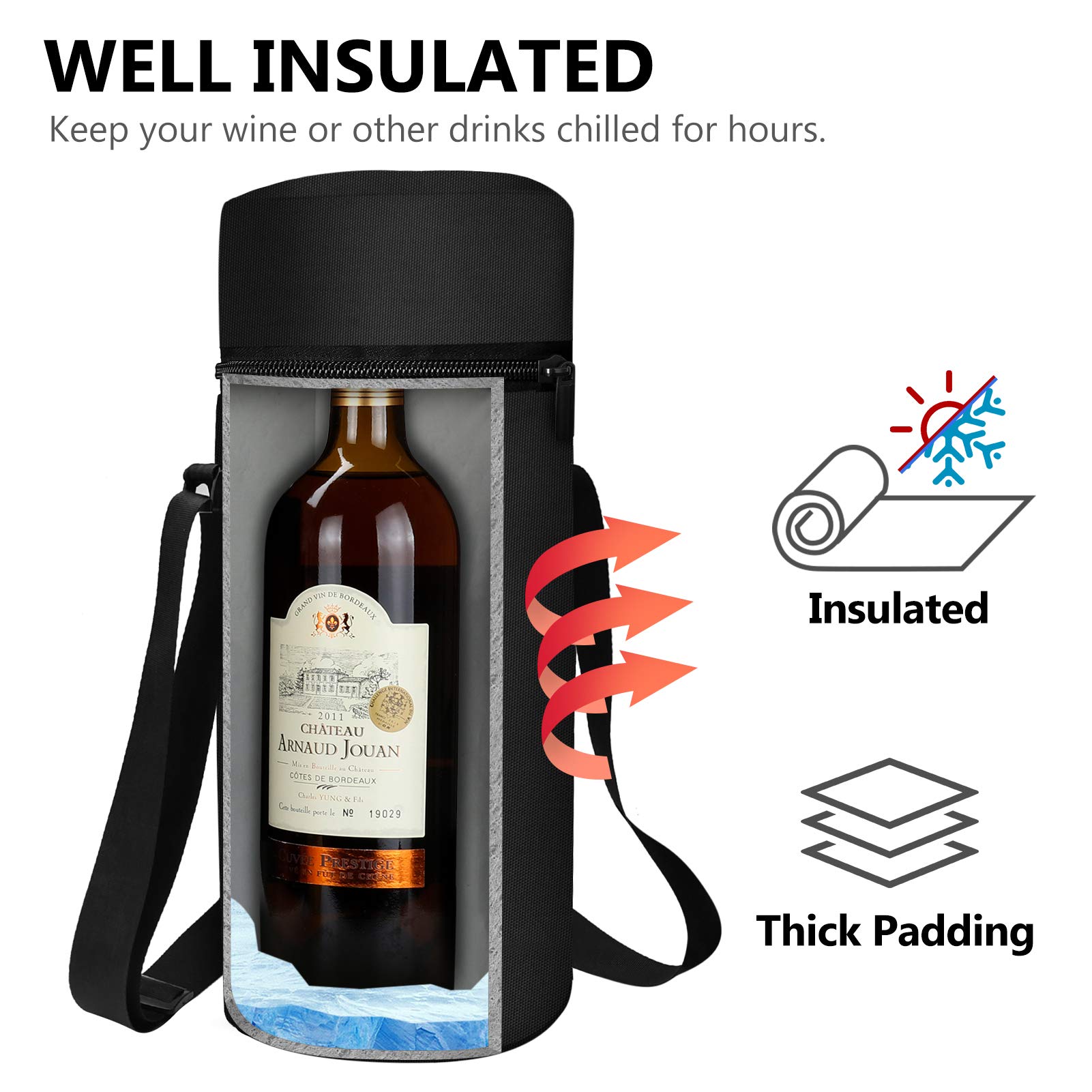 Aosbos Sacchetti Regalo Bottiglia Acqua di Vino da 1.5L, Grande Borsa Termica con Tracolla Regolabile, Ideale Regali Natale per Picnic, Campeggio, Party, Stile Classico