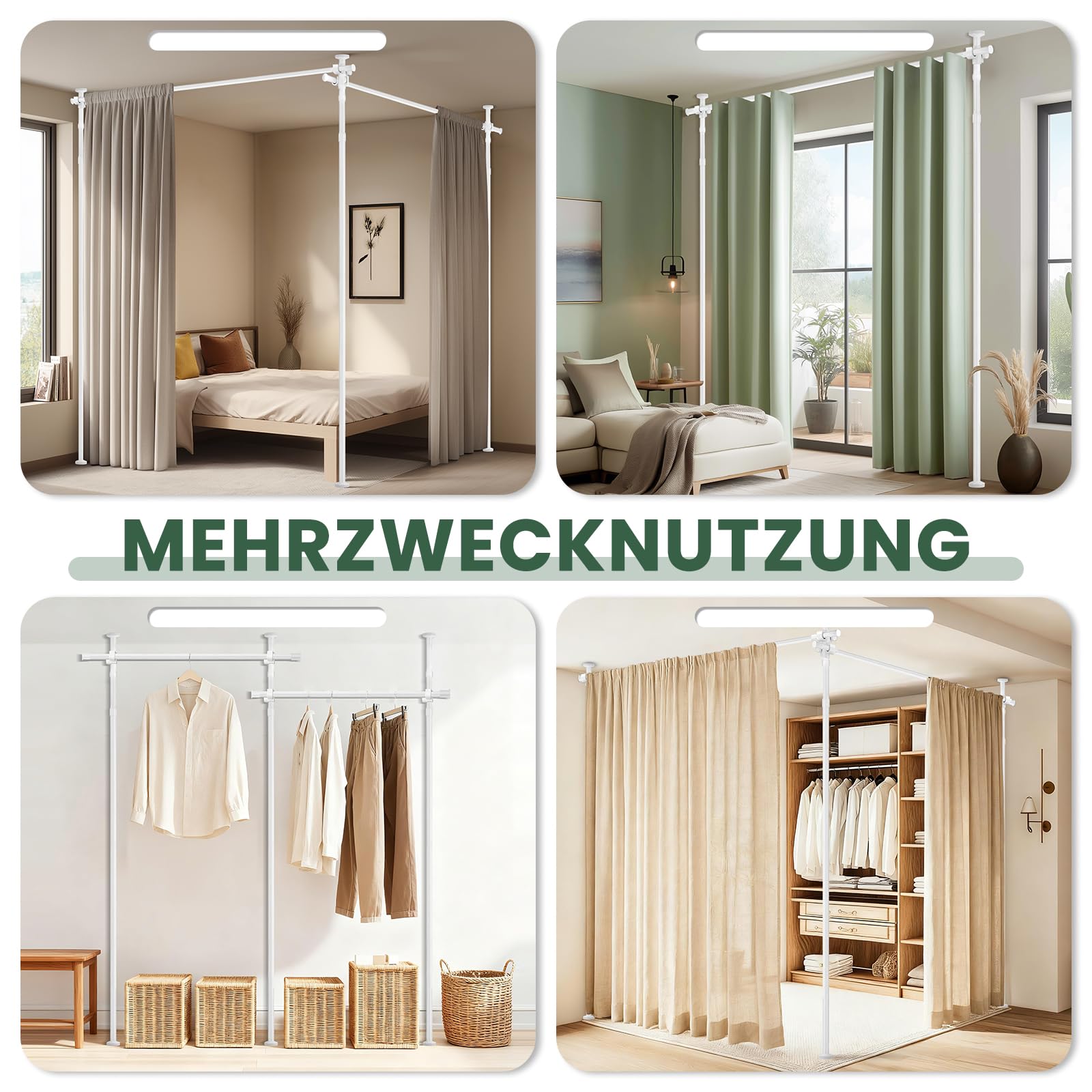 JILRON Divisore per stanze, asta tesa senza foratura per balcone, protezione da sguardi indiscreti e cabina armadio, regolabile (A110-300×L183-508cm), facile da installare, per inquilini, bianco