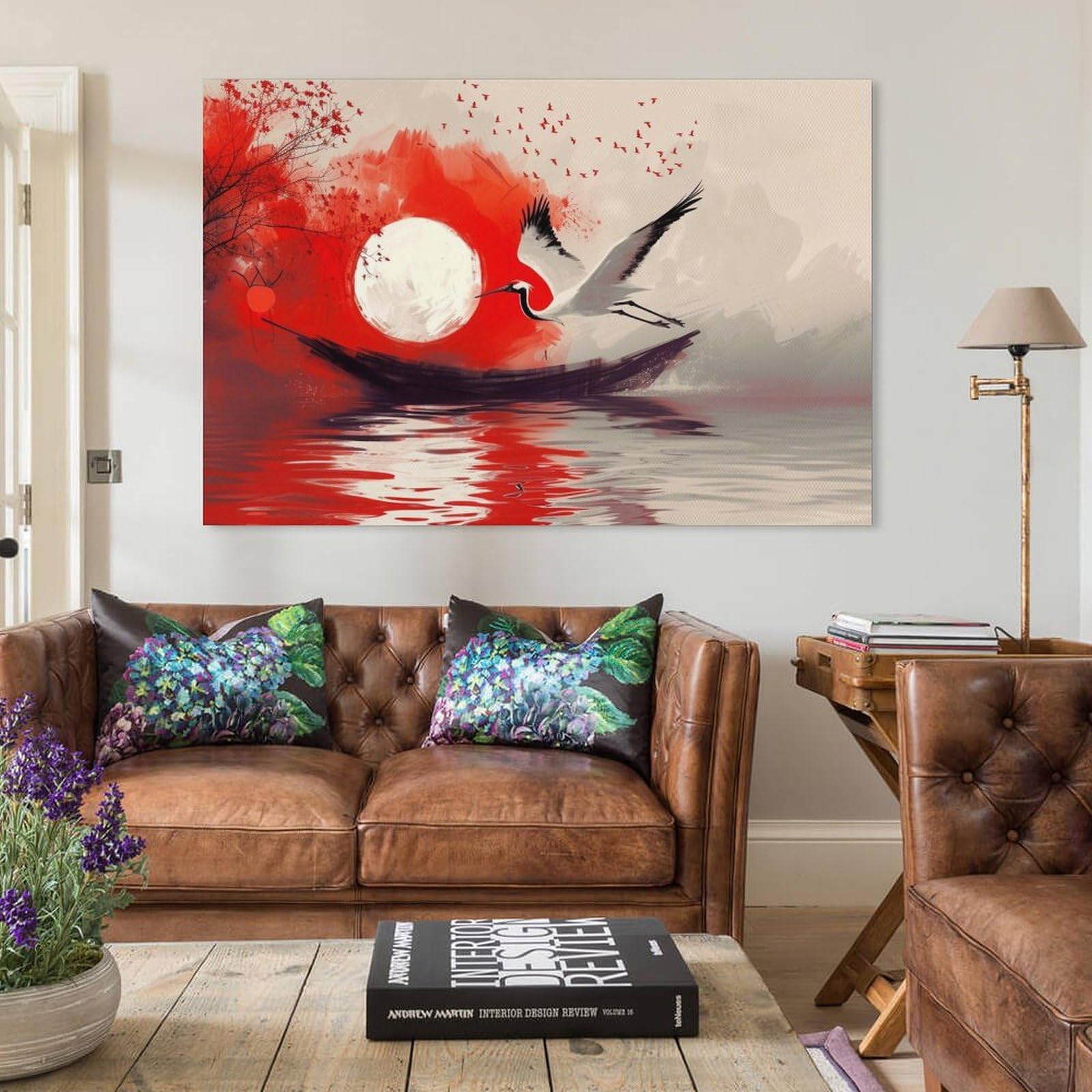 絵画　西澤赤今　インテリア Amazon.co.jp: 絵画 赤い太陽とタンチョウ鶴 アートパネル ポスター 超