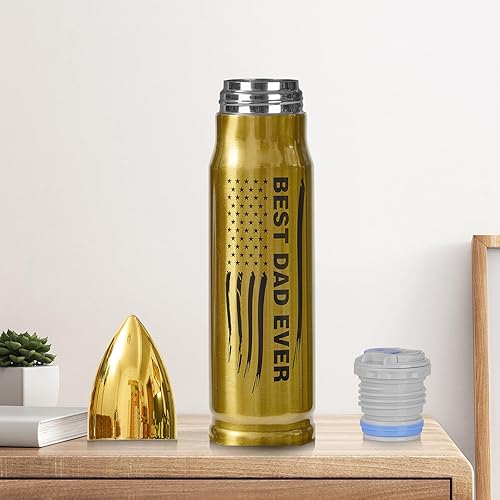 Miniatura 6 de Best Dad Ever Afranti 304 - Botella de agua con forma de bala de acero inoxidable 304, 17 onzas, 16.9 fl oz, doble pared aislada al vacío, taza de