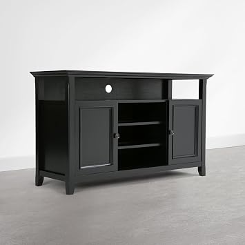 SIMPLIHOME Amherst TV Stand - 54 inch Wide Solid Wood Media Console in Deep Black, Transitional Entertainment Center for Living Room for TVs up to 60 Inches with Shelves and Cable Management