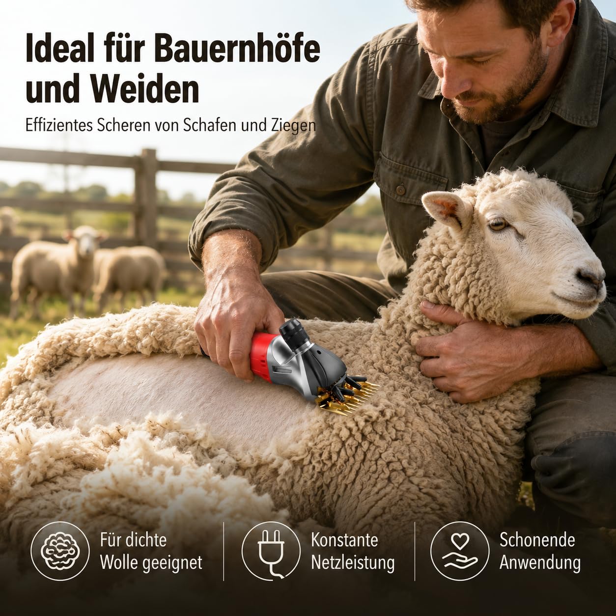 1200W Elektrische Schafschere, mit 13-Zahn-Klinge, Set im Koffer | High-Power Schafschermaschine, 6 Geschwindigkeiten, für Alpakas, Tiere, Schafe, Ziegen, Rot