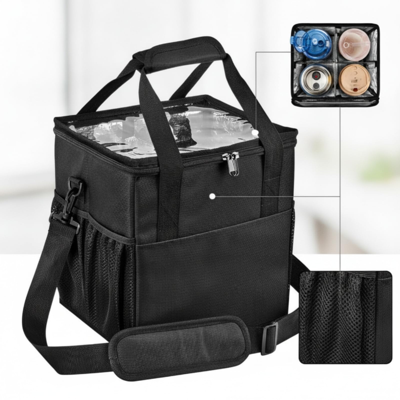 Baoblaze Sac Isotherme avec Séparations Réfléchissant Sac Porte-Boissons avec Séparateur Thermique Porte-Boissons Poignée pour Déplacements Professionnels