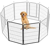 Vista 24 de FXW Rollick Unleashed corralito para perros en interiores, patio, campamento de casas rodantes, 40 pulgadas, 8 paneles para perros medianos y Blanco